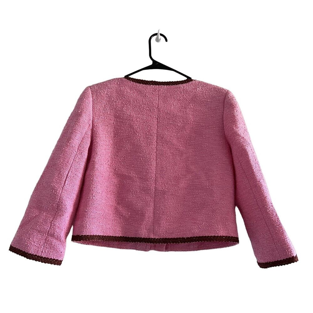L’Agence Blazer Womens Size 4 Cropped Tweed Jacket Pink Button Closure - Picture 2 of 16